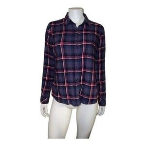 Dickies Womens Long Sleeve Flannel Shirt Button Down Cotton Purple Plaid Medium